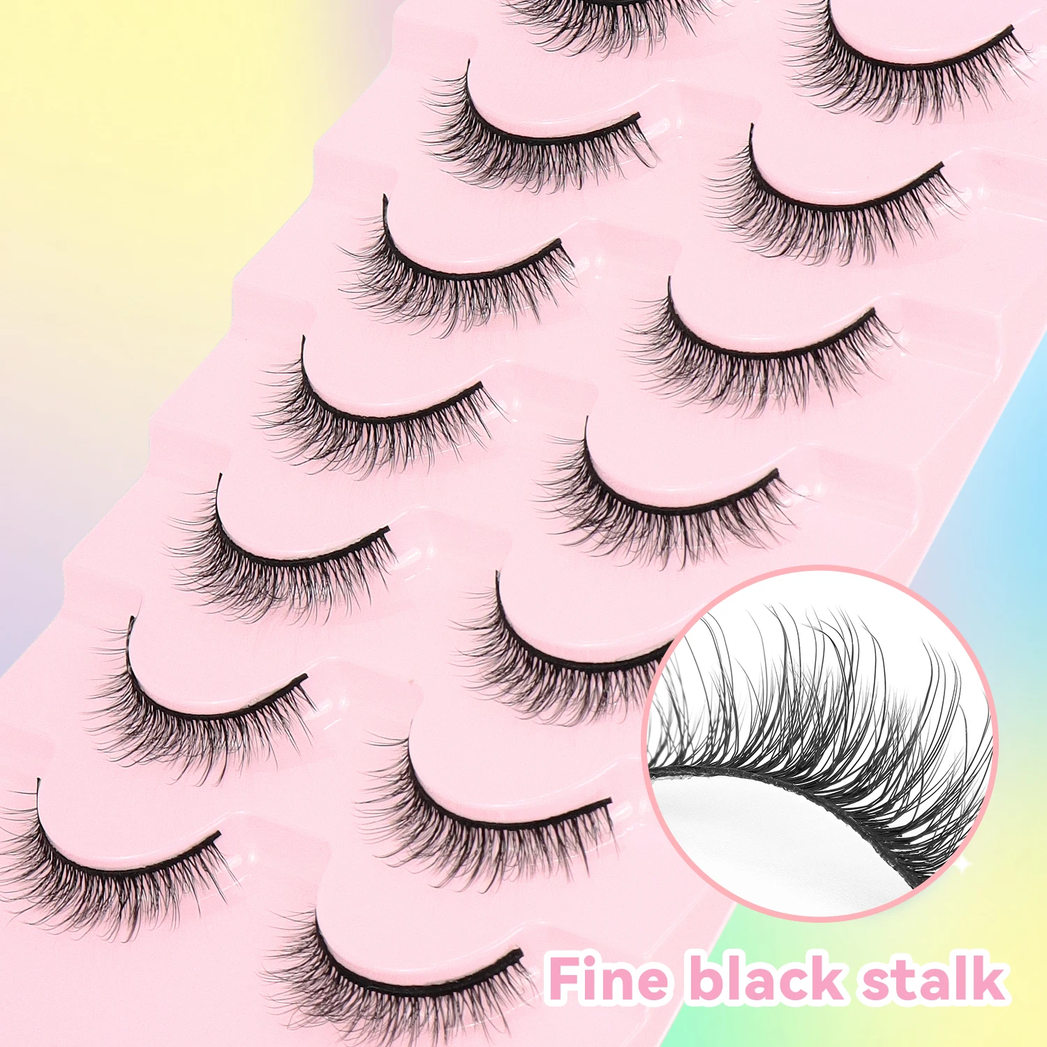 7 paia di ciglia finte naturali, ciglia corte nere giapponesi/coreane, adatte per lavoro/data
