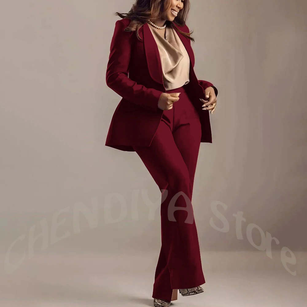 Elegant Modern Women Suits Shawl Lapel Slim Fit Solid Color Formal Sets 2 Piece High Quality Office Lady Outfits Jacket Pants