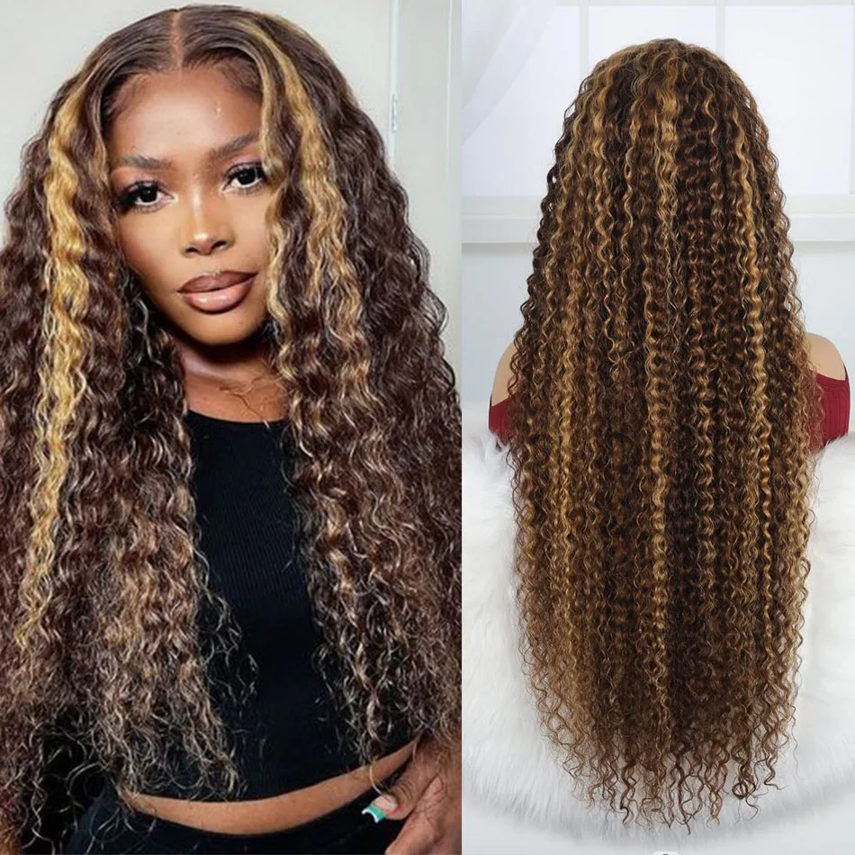 34inch Highlight water wave HD lace front human hair wigs 13*6 lace frontal ombre Bleached Konts Pre Plucked Hairline