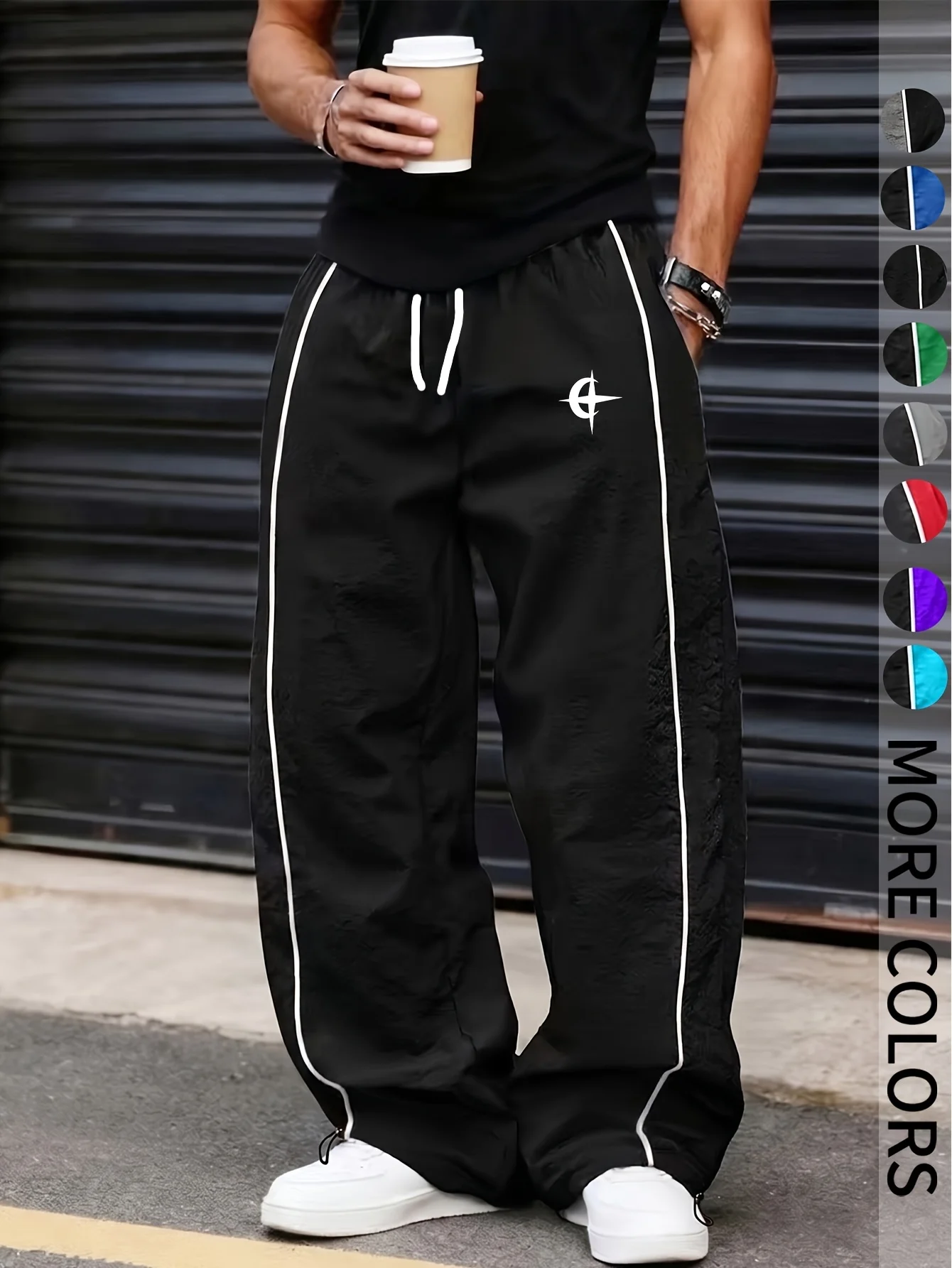 2026 Hip Hop Loose Straight Pants Minimal Cross Star Graphic Drawstring Waist Multi Color Quick Dry Streetwear Joggers Kids