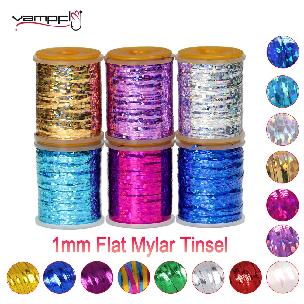 Vampfly 1mm Fly Tying Flat Mylar Tinsel Flash Tape Holographic Tinsel For Fishing Flies Flashback Nymphs Saltwater Streamer Fly