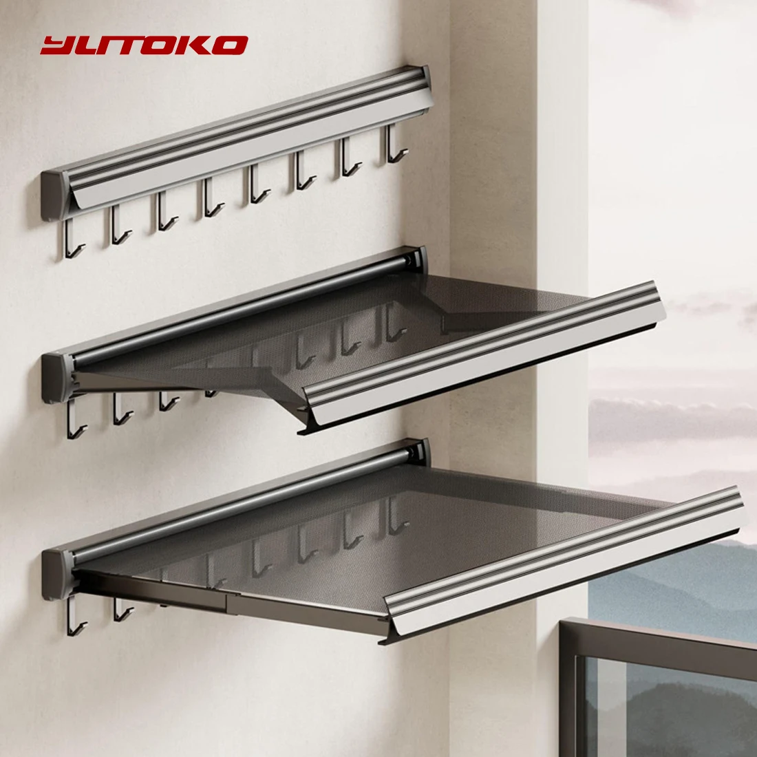 Folding Drying Rack for Shoes and Socks Telescopic Mesh Wall Mounted Clothesline No Drilling/ Screw style Required