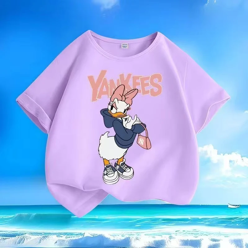 ديزني ديزي مطبوعة قصيرة الأكمام تي شيرت الأطفال الكرتون س الرقبة لينة تنفس أعلى الصيف طفل الفتيات الملابس الصلبة طفل صبي #2