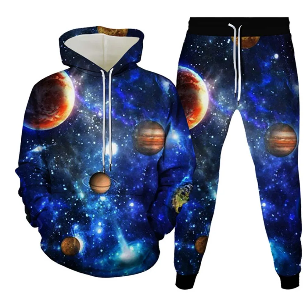 Wszechświat Galaxy Planety 3D bluza z kapturem z nadrukiem garnitur męski bluzy spodnie dresowe moda codzienna dwuczęściowy zestaw dresowy odzież męska