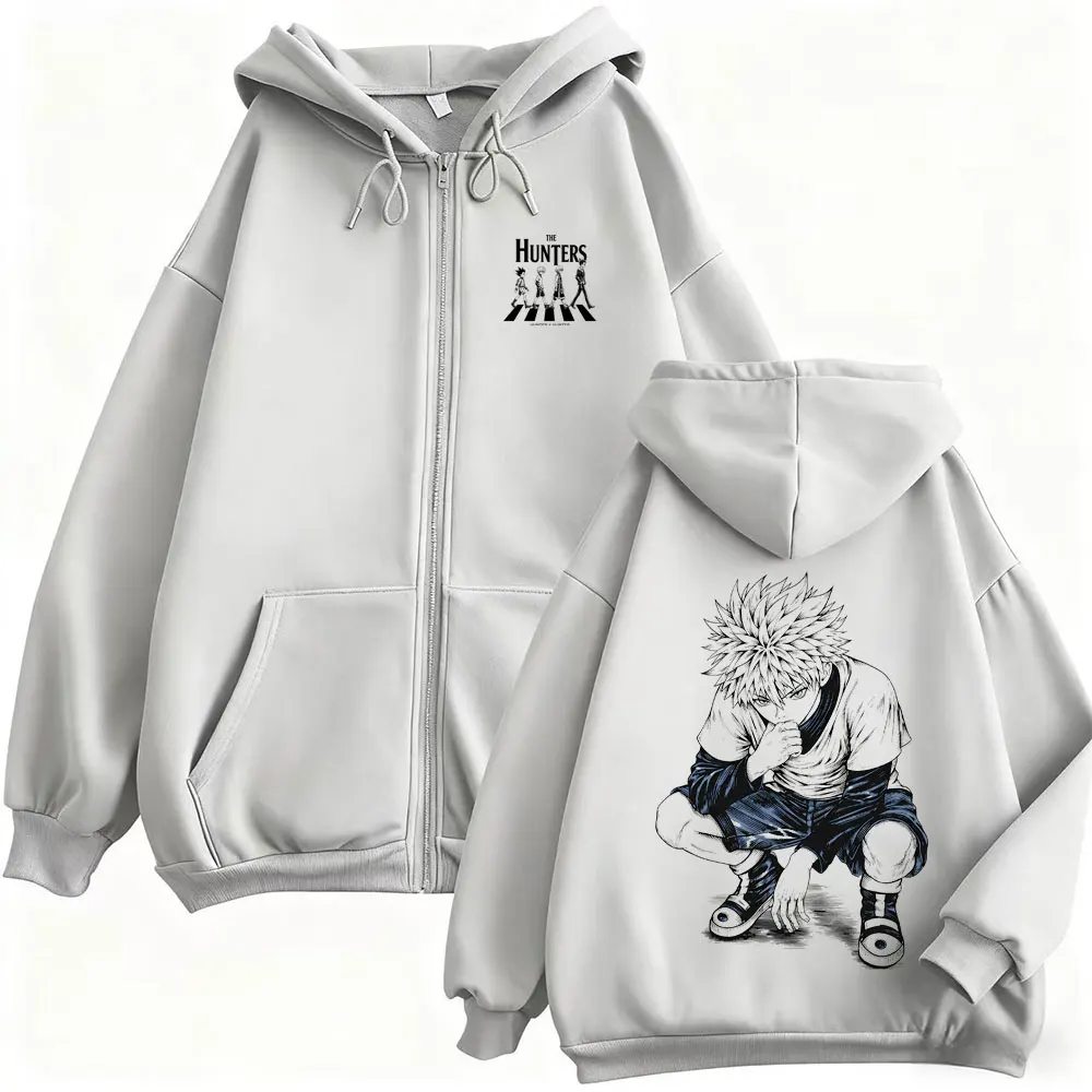 Anime Hunter X Hunter Reißverschluss-Hoodie Manga Killua Zoldyck Zip-Up-Jacke für Männer und Frauen Lässiger Vintage Oversized Zip-Up-Sweatshirt-Mantel – Detail 7