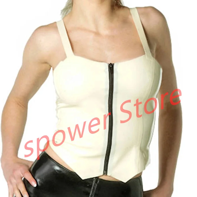 

Handmade Women Latex Top with Front Zip Rubber Bodysuit Tight Jumpsuit Customize Cosplay Costumes