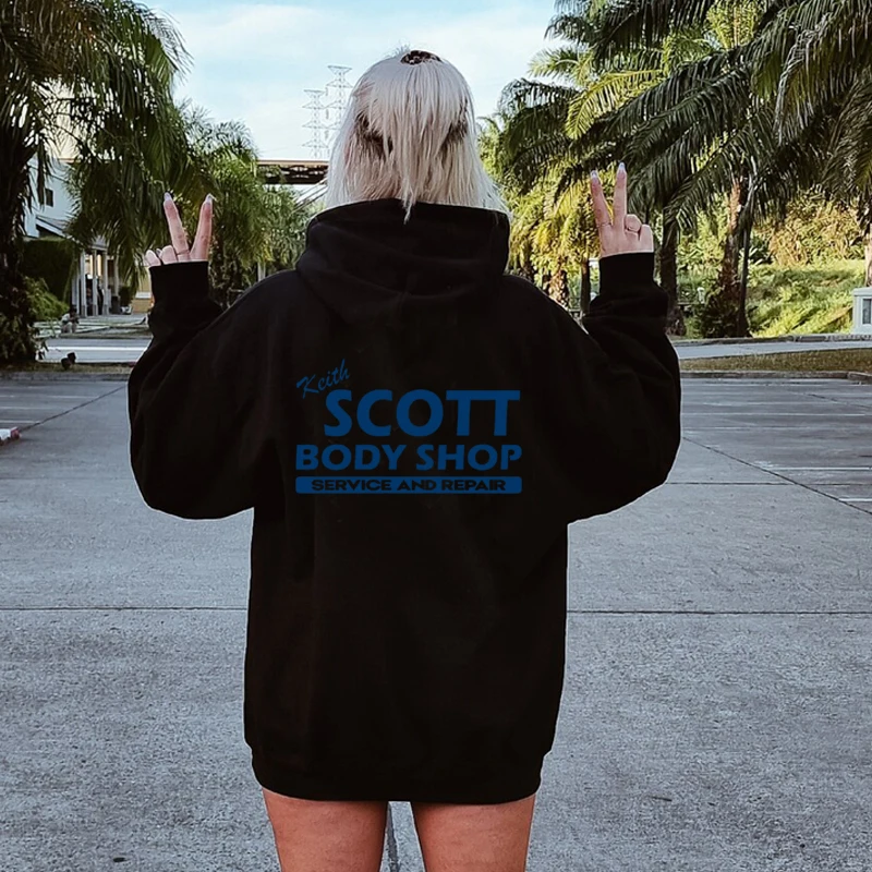 Keith Scott Body Shop Unisex Hoodie One Tree Hill Lucas\' Distressed Hooded Replica Sweatshirt Cotton Women Clothes Pullovers