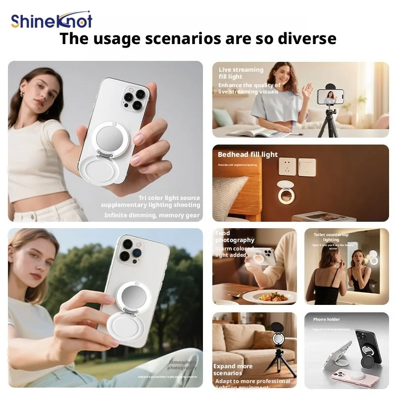 SHINEKNOT Handheld Makeup Light High Brightness LED Adjustable Color Temperature Shooting Portable Pocket Phone Ring Fill Light