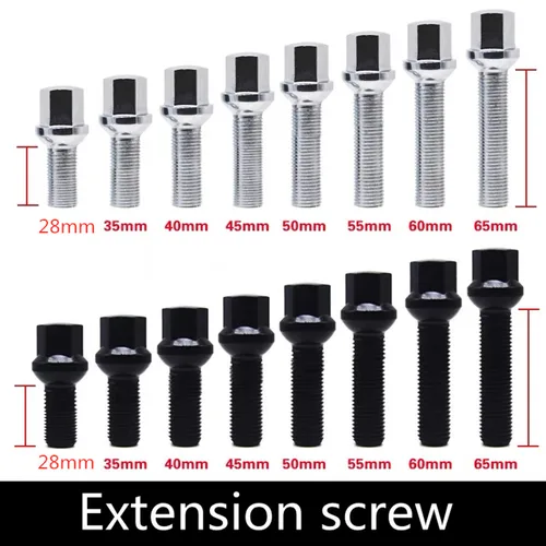10 piezas 28/35/40/45/50/55/60mm alargar pernos de rueda de acero M14 x 1,5mm tuercas de rueda traje de asiento para VW Volkswagen