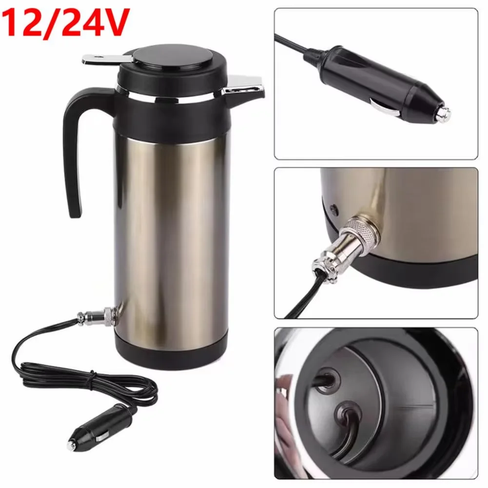 12V/24V Electric Heating Cup Kettle Stainless Steel Water Heater Bottle Auto Shut Off Fast Boiling Kettle for Travel Car Truck