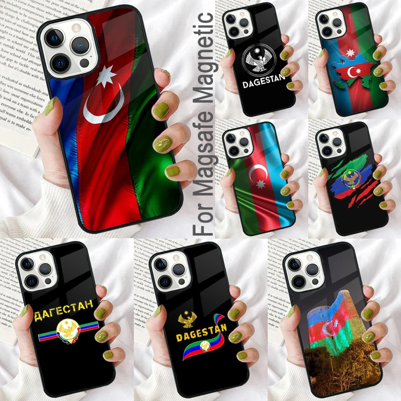 

Магнитный мягкий чехол для телефона с флагом Дагестана для iPhone 16 Promax 15 Pro 13 14 Plus 11 12 Mini MagSafe Coque