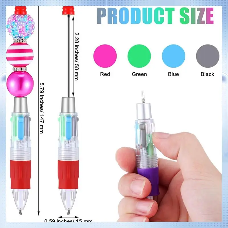 A82Q-12 Pcs Multicolor Beadable Pens 4In1 Colored Beads Pen Retractable Ballpoint Pens For DIY Making Kit Students Children Dura