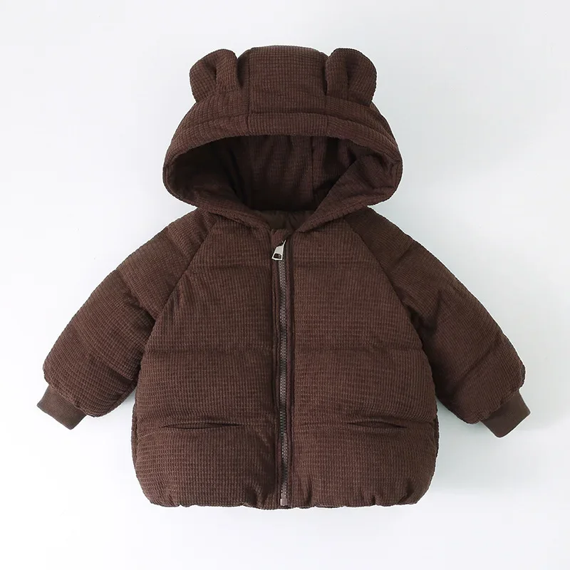 

2024 New Children Cotton Clothes Autumn and Winter Children Solid Hooded Warm Coat Baby Korean Corduroy Cotton Coat