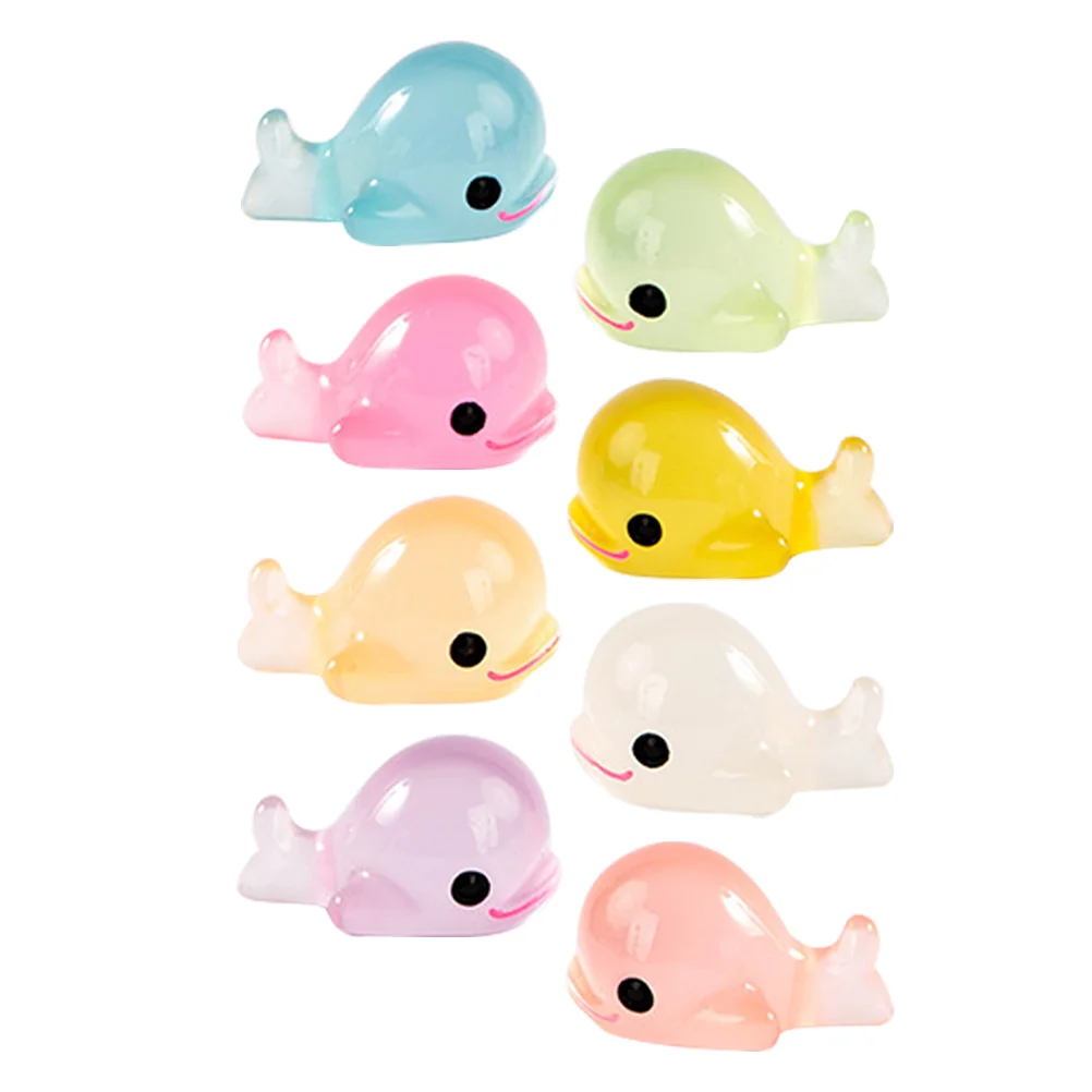 8 Pcs Luminous Dolphin Ornaments Tiny Animals Miniature Figures Micro Landscape Decor Resin