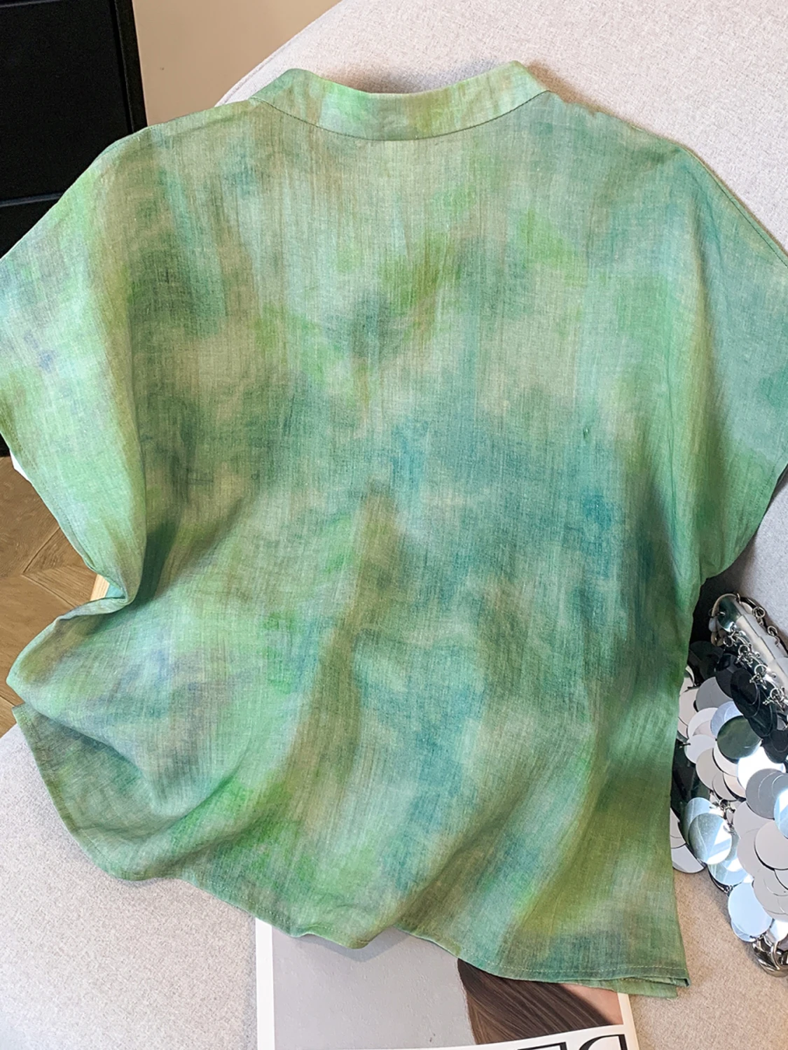 ريترو Sle المرأة الكتان irt ort Sve زر حتى مطبوعة فضفاضة تناسب الصيف الجديدة الصينية الوطنية Sle Zen الروحية Impr...