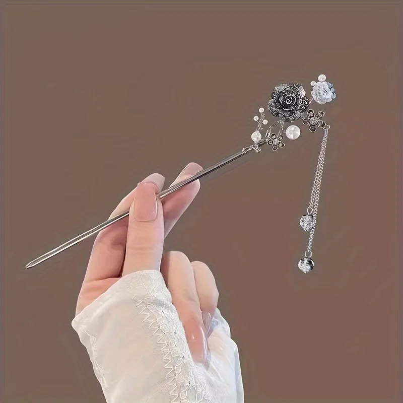 Classic Chinese Tassel Hair Accessory Retro Metal Flower Hanfu Hair Needle for Women's Daily Holiday Wear Girl's Jewelry Hairpin