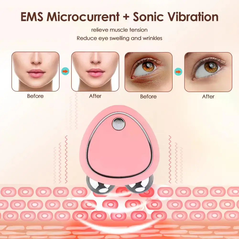 เครื่องนวดหน้าลูกกลิ้งยกกระชับใบหน้าไฟฟ้าแบบพกพา EMS microcurrent Sonic vibration ยกกระชับผิวเครื่องนวดนวดกระชับ