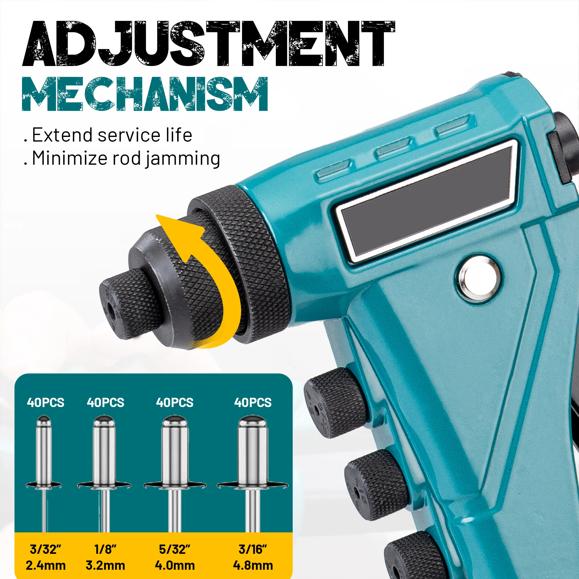 Professional Heavy-Duty Rivet Gun, One-Handed Pop Rivet Gun Set Robust Riveter with Shaft Container, Manual Riveting Tool, Tool-Free Interchangeable Heads, for Metal, Wood, and Plastic - view 5