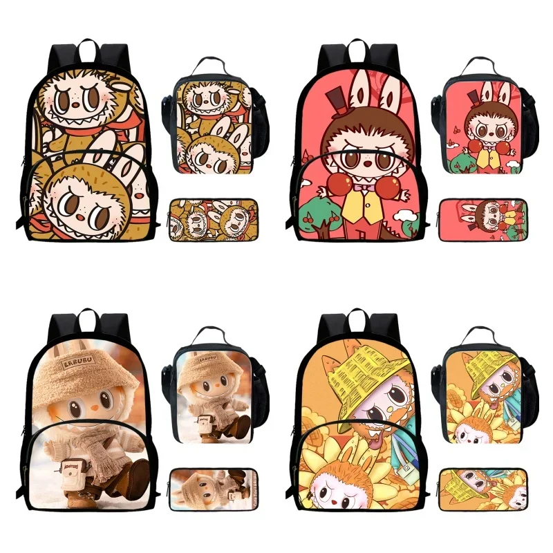 Cartoon la-bu-bu Child Backpack with Front Pocket,Lunch Bags,Pencil Bags for Aged 5-10 ,Cartoon School Bags for Boys Girls