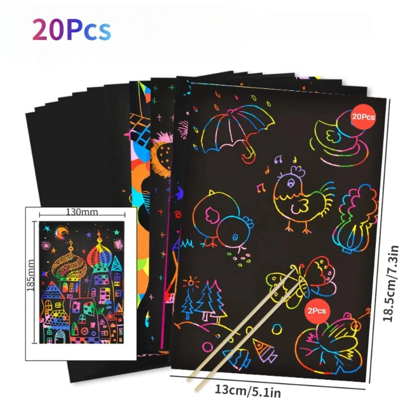 4 個クリエイティブマジックレインボーアートスクラッチペーパーカードセット落書きステンシル描画ボード DIY アート絵画教育玩具子供ギフト