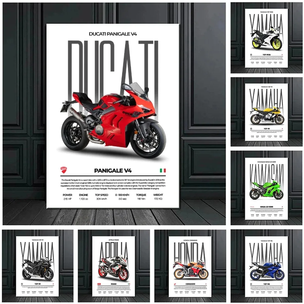 Póster estético de arte de motocicleta de calle para deportes extremos, pintura en lienzo de motocicleta de lujo roja Popular moderna, decoración para habitación de niños