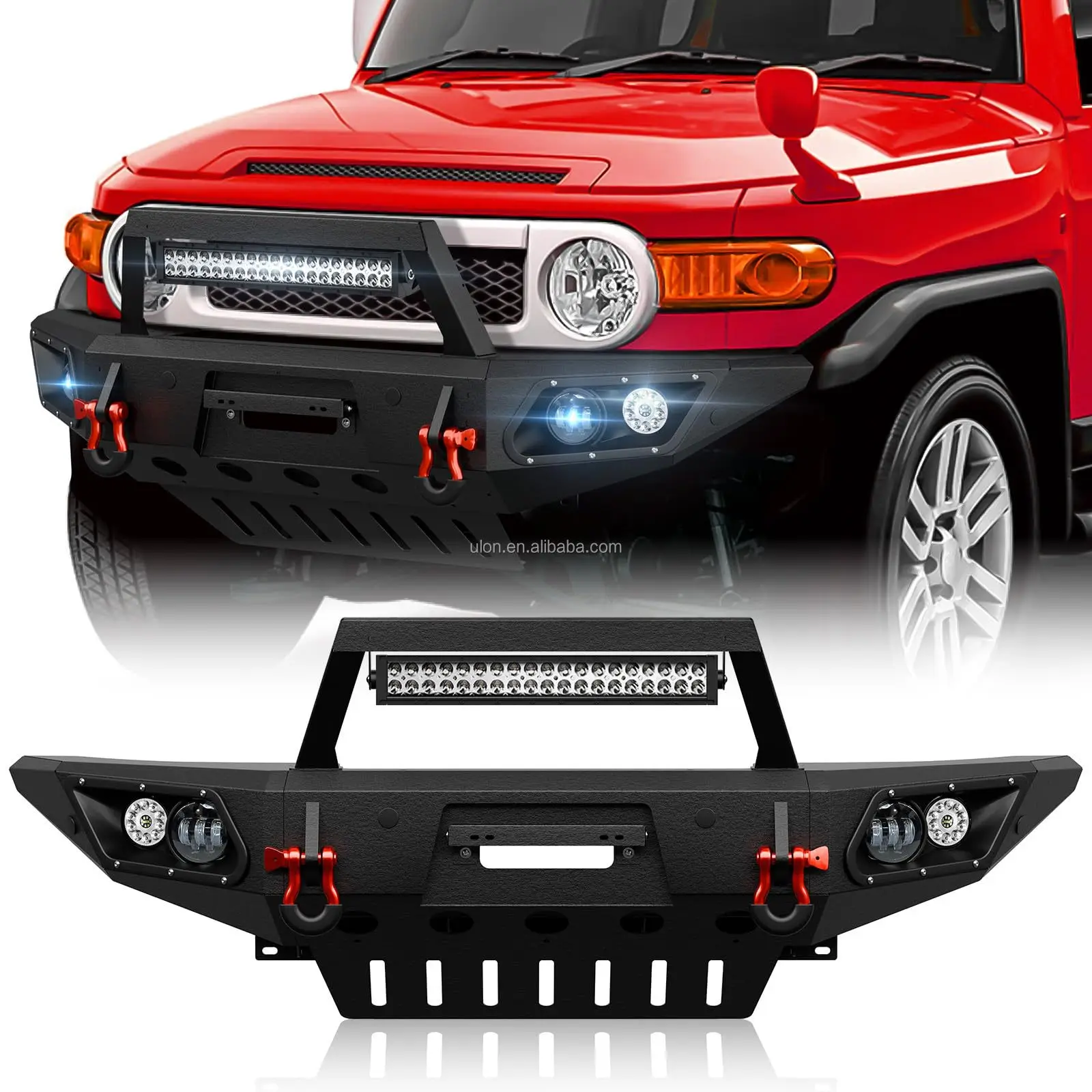 

New Product Front Bumper For Toyota FJ Cruiser 2007-2014, Pickup Accessories With Winch Plate, LED And License Plate Bracket