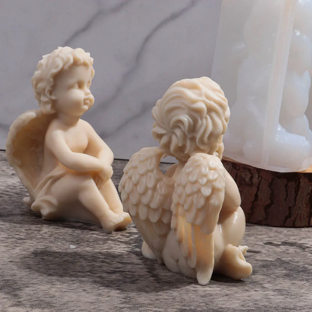 3D Angel Children Silicone Mold Lovely Winged Boys Abstract Craft Scented Candle Wax Mould DIY Gypsum Candle Making Home Decor