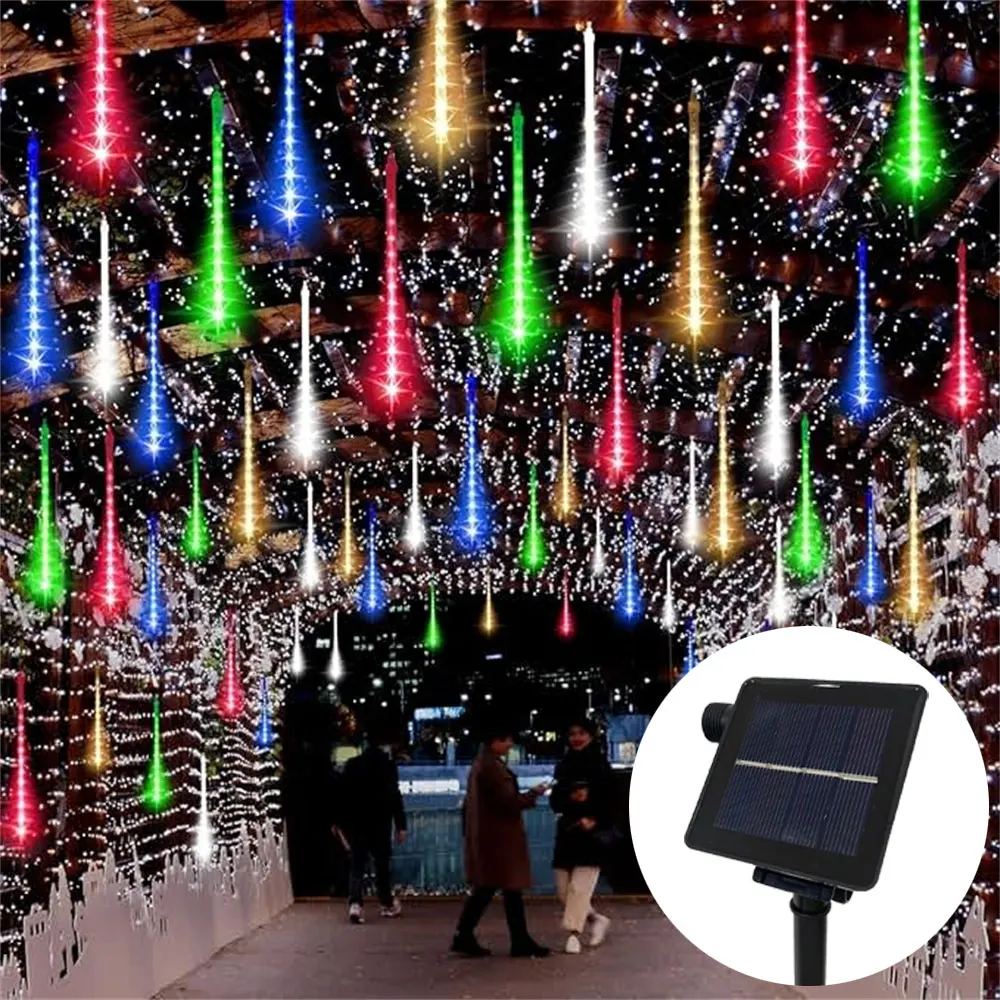 

1 шт., солнечные 30 см, 50 см, гирлянды с метеоритным дождем, метеоритный дождь, 8 трубок, водонепроницаемые падающие капли дождя, гирлянды, рождественская елка