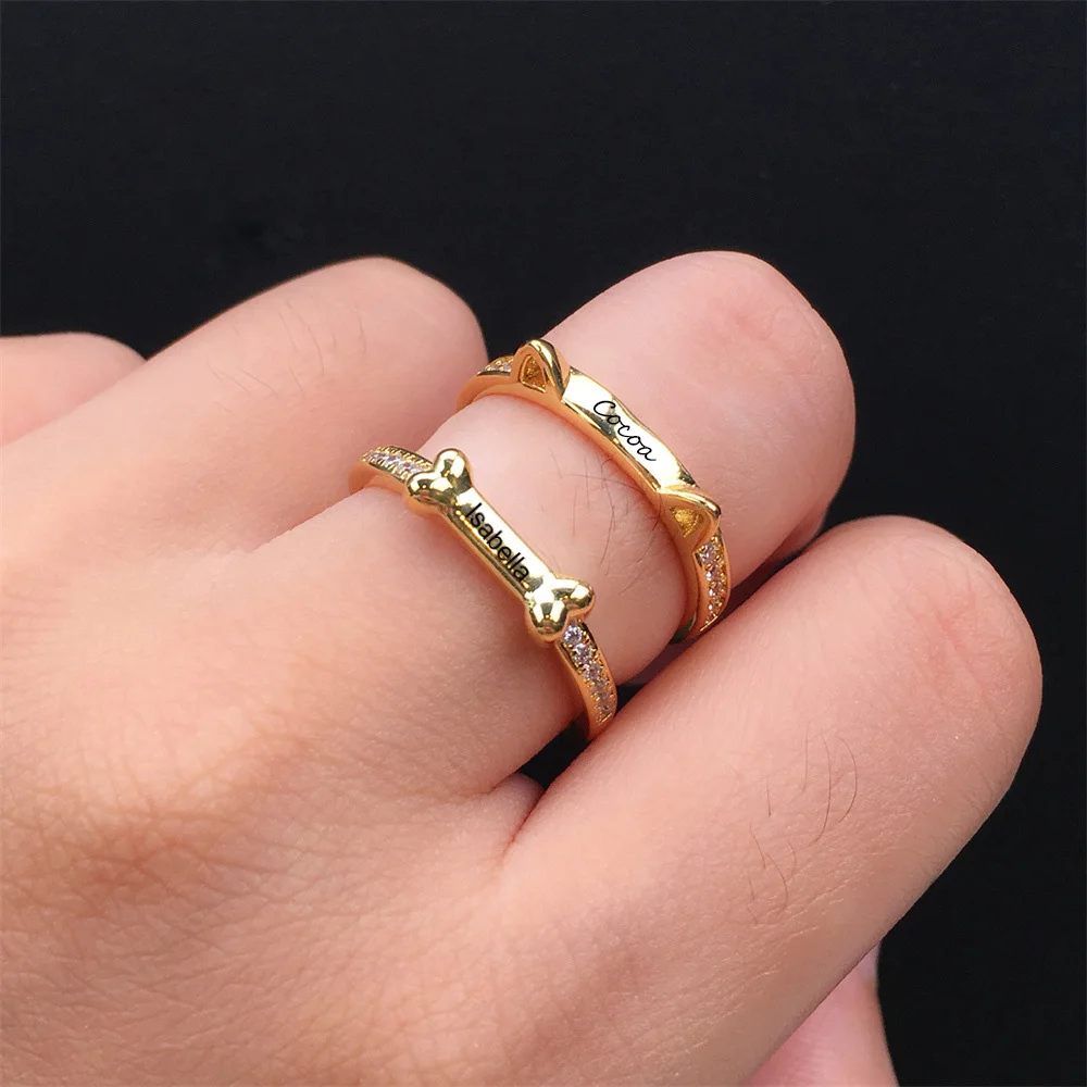 

Customized Personalized Ring Cat and Dog Modeling Hand-Carved Name and Date Memorable Gift.