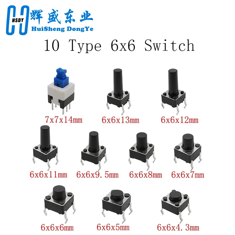 180PCS 10 Type 6*6 Light Micro Touch Switch Set Push Button Switch Kit Assortment Set DIY Tool Accessories 6x6 Keys Tact ON/OFF