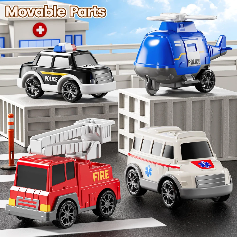 WizKidz 5-In-1 Play Ambulance Toy Vehicle Truck With Light & Sound for Kids 3-7 Years Old - Police Car Fire Truck Birthday Gift