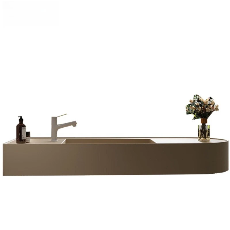 

Hotel style minimalist integrated arc corner integrated basin combination