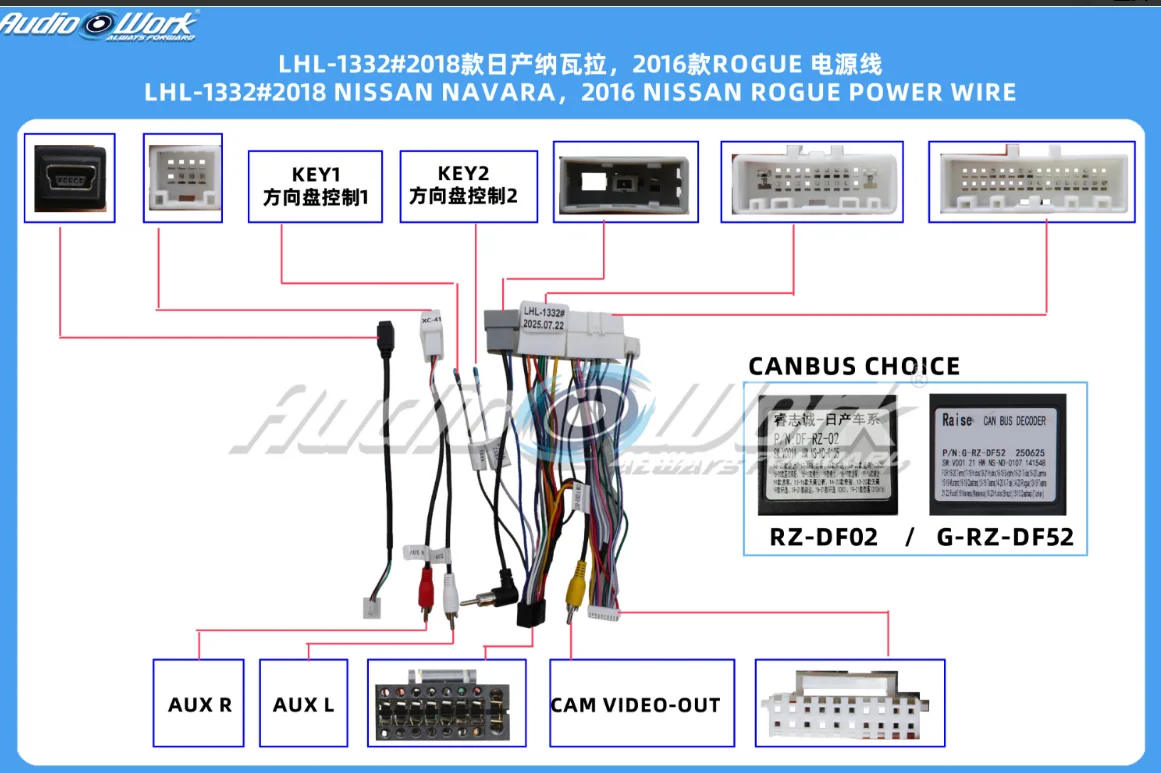 For Nissan Navara 2016+ Car Multimedia Wiring Harness CANBUS Decoder OEM Rear View Camera Retention Steering Wheel Control Cable