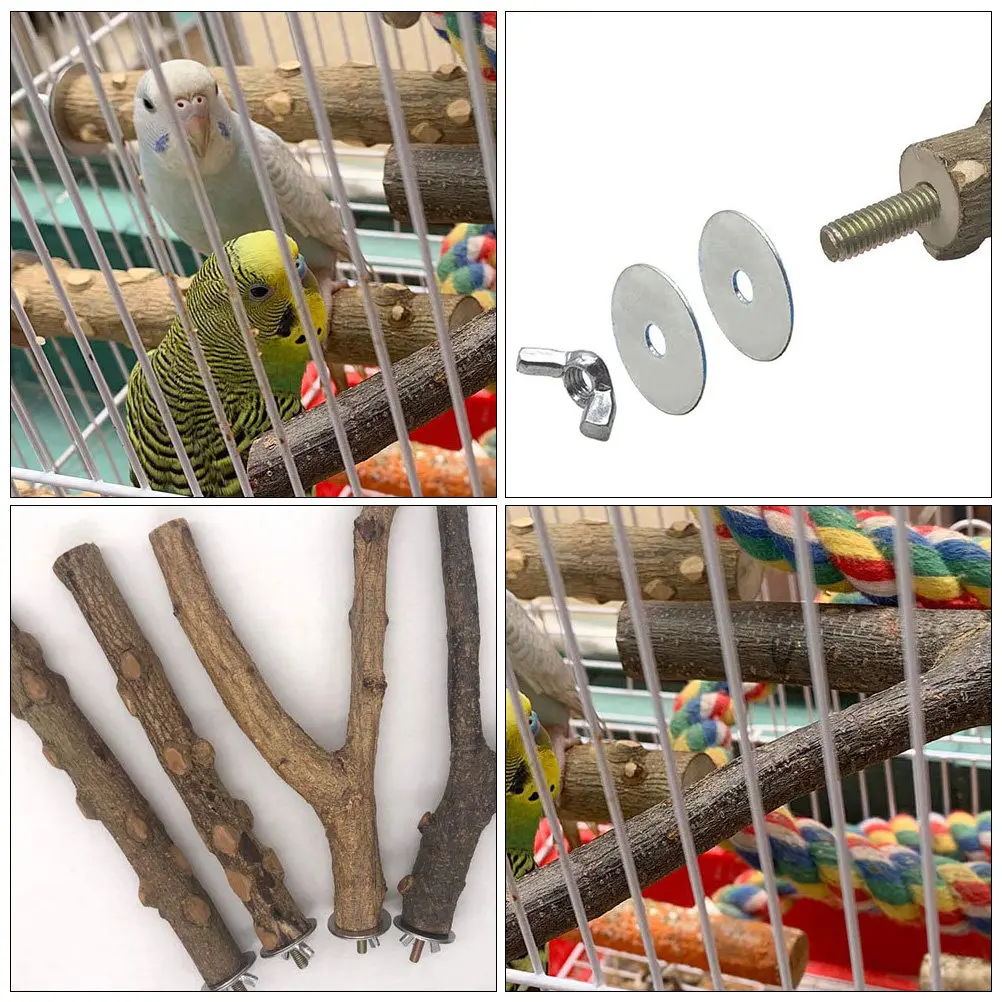 1Set Solid Wood Parrot Stand Shelf Natural Habitat Inspired Perch Rack for Training Standing Ability Cage Accessory