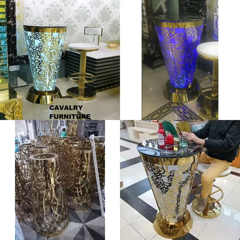 LED Luminous Small Waist Bar  High Table Clear Bar Table Outdoor Internet Celebrity Stainless Steel Round Bar  for
