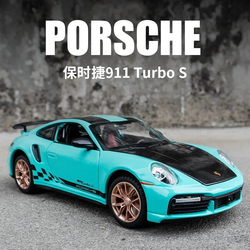 

1:24 Porsche 911 Turbo S Special Edition Diecast Metal Alloy Model car Sound Light Pull Back Collection Kids Toy Gifts F420