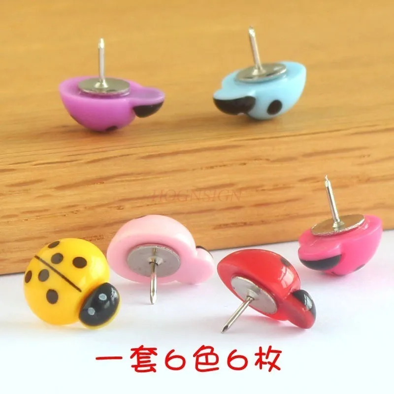 6pcs Seven star ladybug pushpin creative cork nail cute cartoon pushpin message board decorative nail