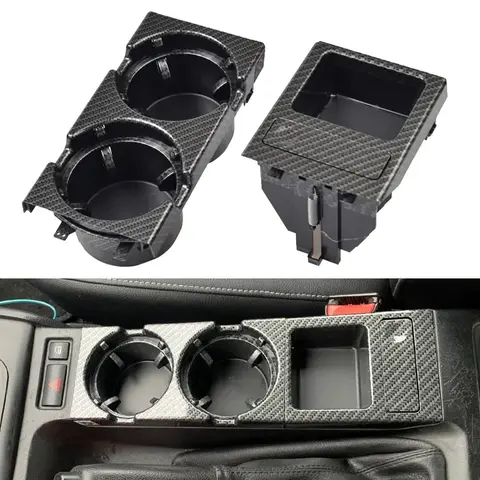 VIKEFON 자동차 전면 중앙 콘솔 보관함, 이중 구멍, 컵 거치대 및 동전, BMW E46 시리즈, 새로운 스타일