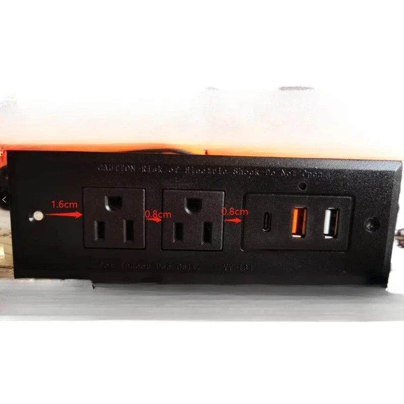 US Table Power Sockets 15A PD 20W USB 2 Outlets 2 USB 1 Type-c 110 220v Office Row Bookcase Furniture Row Hidden Strip Socket