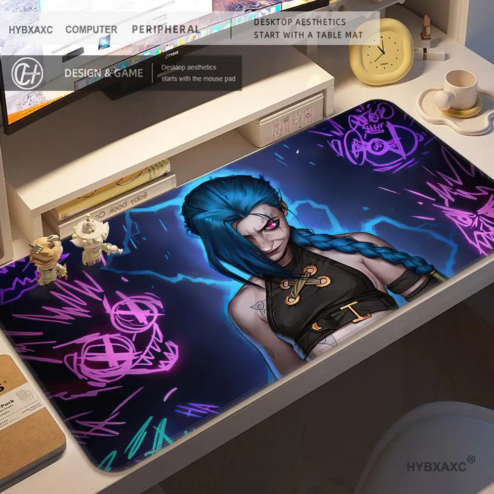 HYBXAXC HD Mouse Pad Gamer Arcane Large Mousepad Gamer Accessories PC Computer Keyboard Desk Pad ALeague of Legends Jinx Rubber