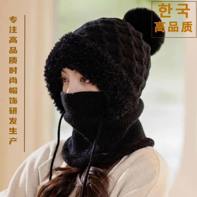 2 Pcs Winter Knitted Beanie for Large Head Women Fleece Lined Thickened Hat with Face Mask Ear Flap Warm Outdoor