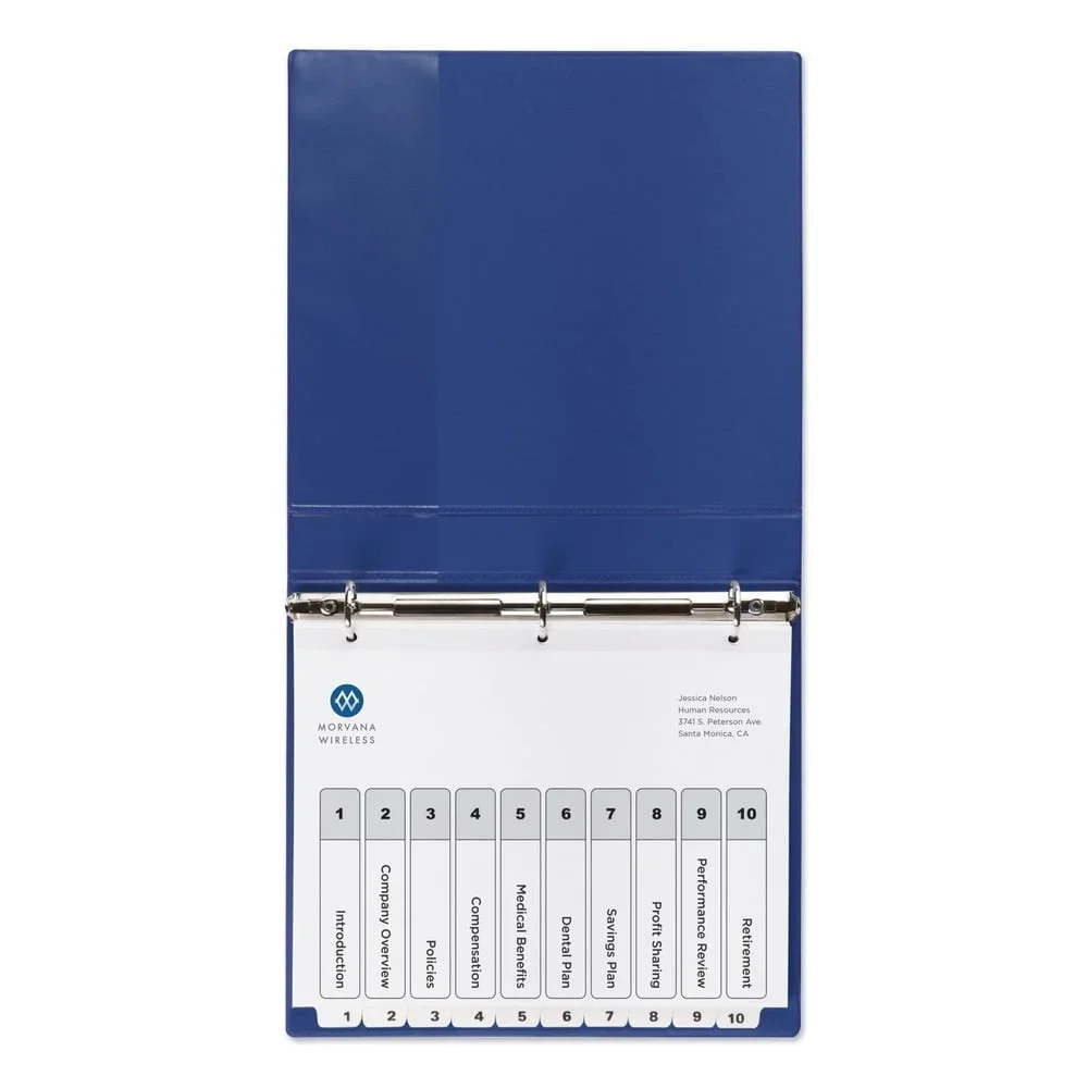 10-Tab Paper Divider Set with Printable Table of Contents Heavyweight Reinforced Holes Project Binders Training Manuals