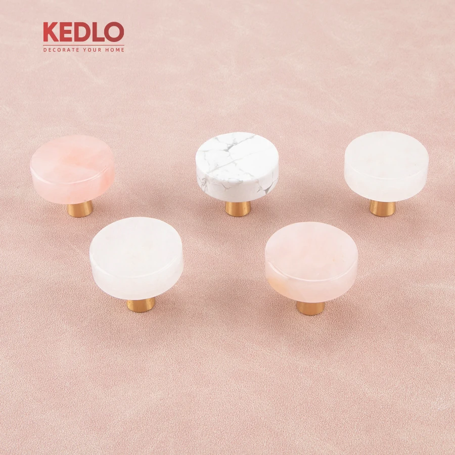 KEDLO Modern Light Luxury 3-Color Natural Crystal Handle Kitchen Cabinet Pink Knob Drawer White Crack Handle