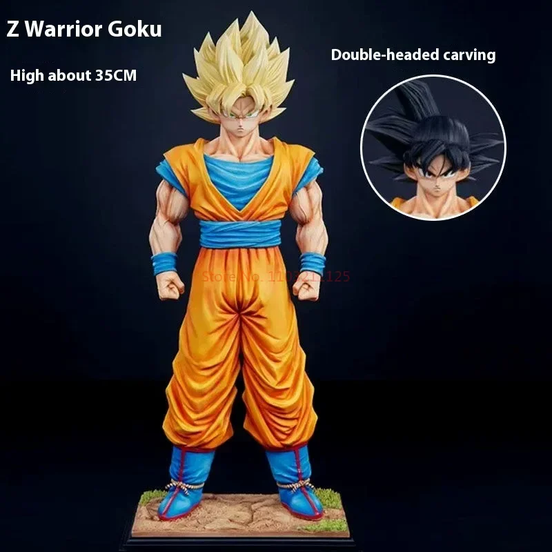 

35cm Dragon Ball Gk Son Goku Anime Fighter Z Super Saiyan Statue Decoration Double Headed Interchangeable Model boys Toys Gifts