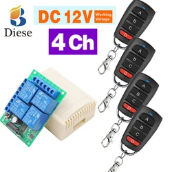 433MHz Universal Wireless Remote Control DC 12V 4CH Relay Receiver Module RF Switch 4 Button Remote Control Gate Garage opener