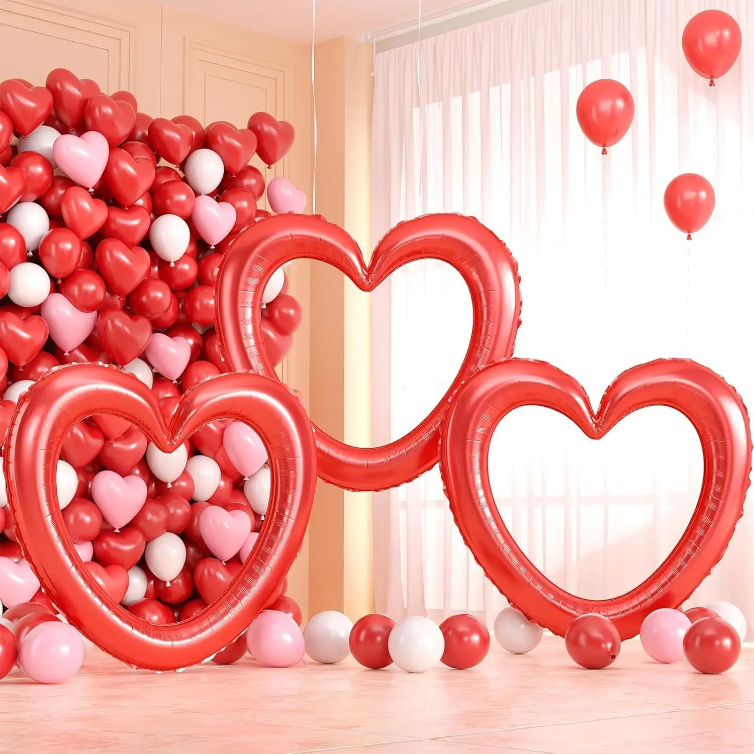 3-teiliges Set 40 Zoll große, durchbrochene Herz-Folienballons für Muttertag, Geburtstag von Mädchen und Frauen, Valentinstag, Hochzeit