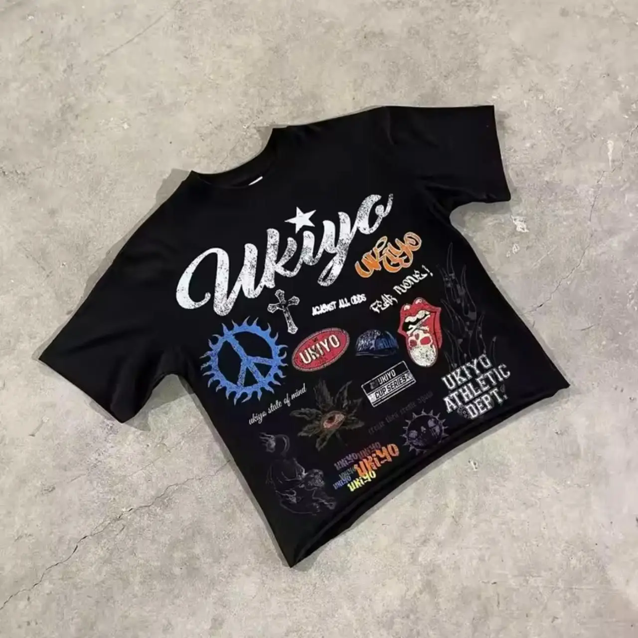 T-shirt a maniche corte con personalità di strada Abbigliamento da strada gotico Colletto tondo estivo in cotone per il tempo libero Comoda giacca da uomo retrò