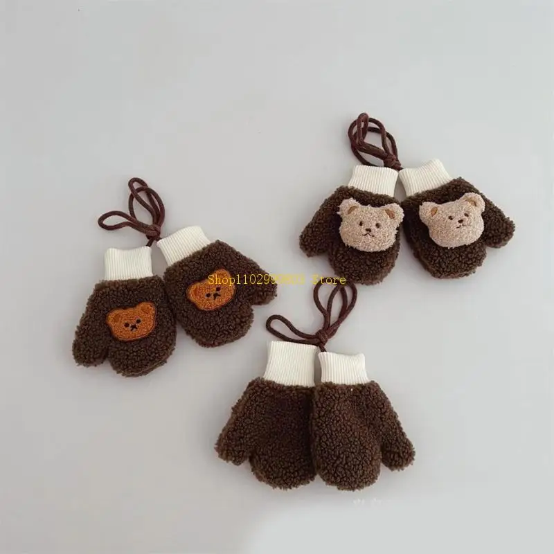 Sarung Tangan Musim Dingin Anak-anak Bergaya Sarung Tangan Salju Domba Tebal Sarung Tangan Hangat dengan Dapat untuk