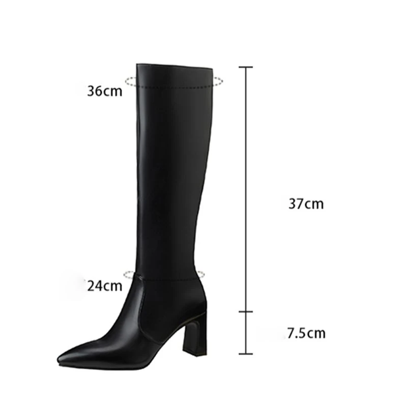ORCHA LISA Pink Women Knee Boots Dress Circular Toe Sturdy Heel Belt Two Tone Extended Size 42 43 44 45 46 47 48