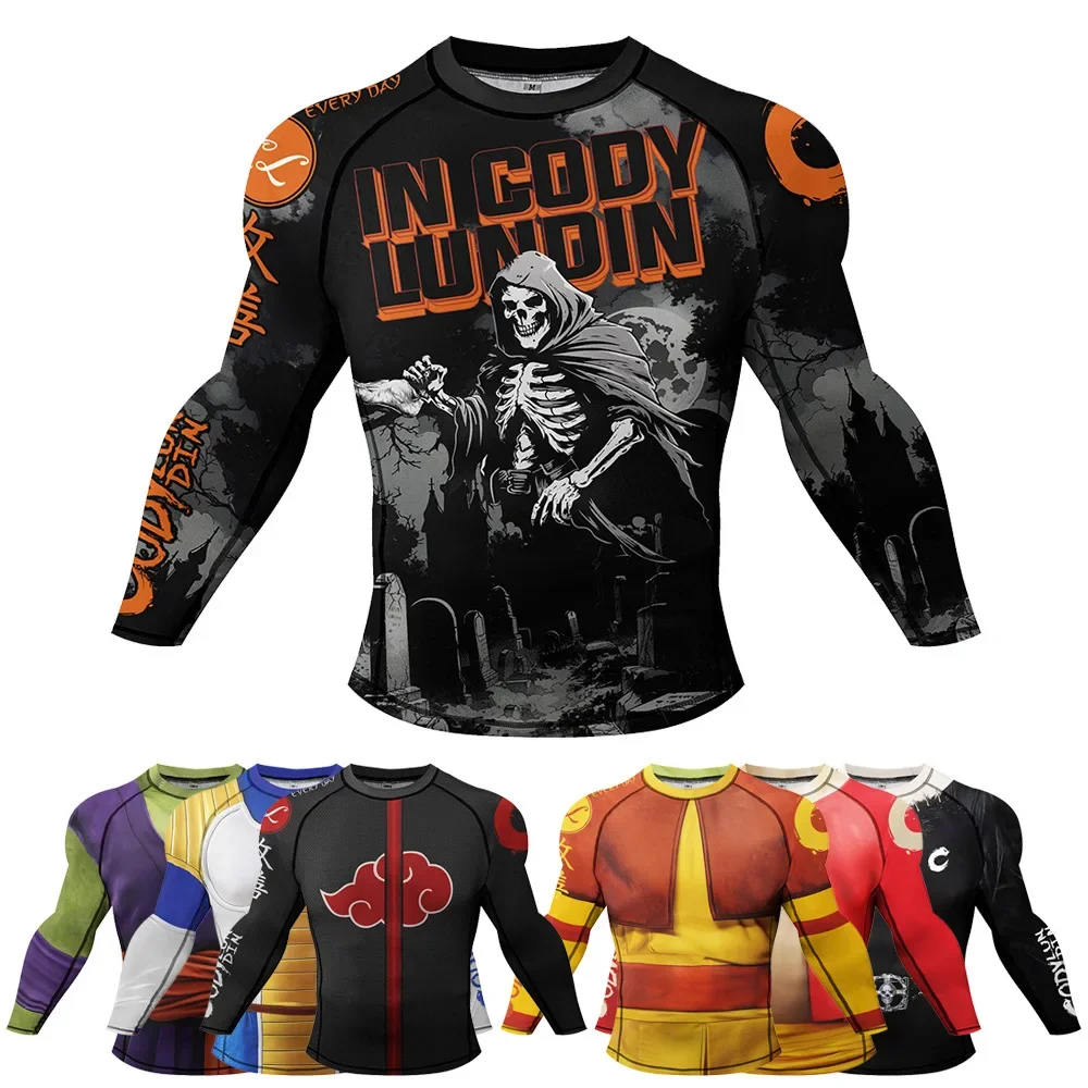 

Men Sport Compression Shirt Long Sleeve Quick Dry Fit Training Running Boxing Shirts Muay Thai Jiu Jitsu MMA Fitness Gym T-Shirt